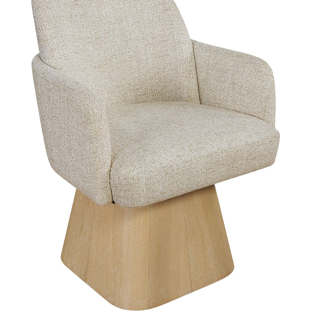 Marlowe Linen Textured Fabric Upholstered Swivel Dining Arm Chair — Beige / Stained Natural