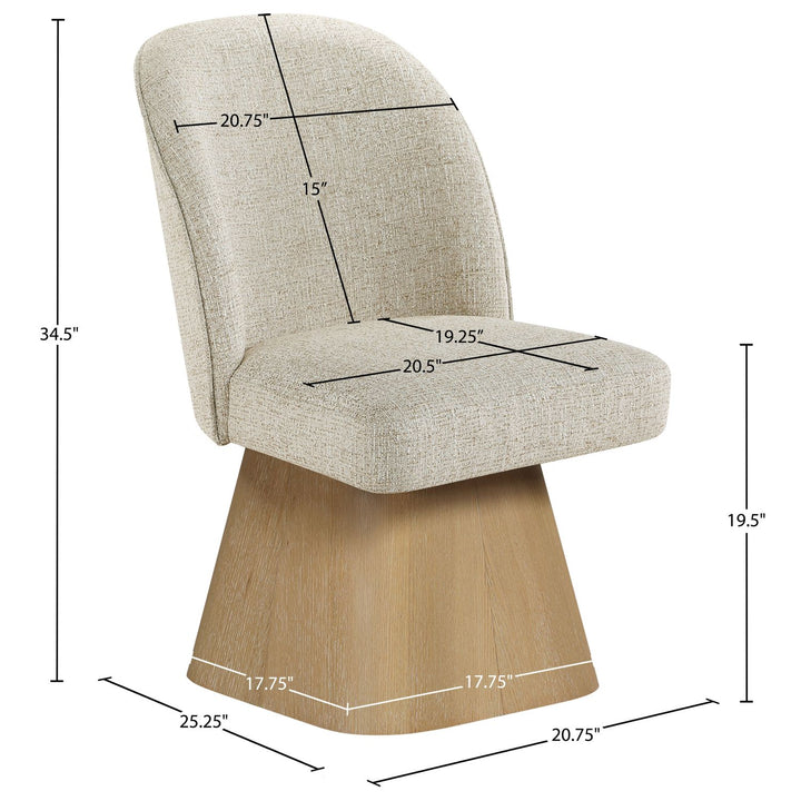 Marlowe Linen Textured Fabric Upholstered Swivel Dining Side Chair — Beige / Stained Natural
