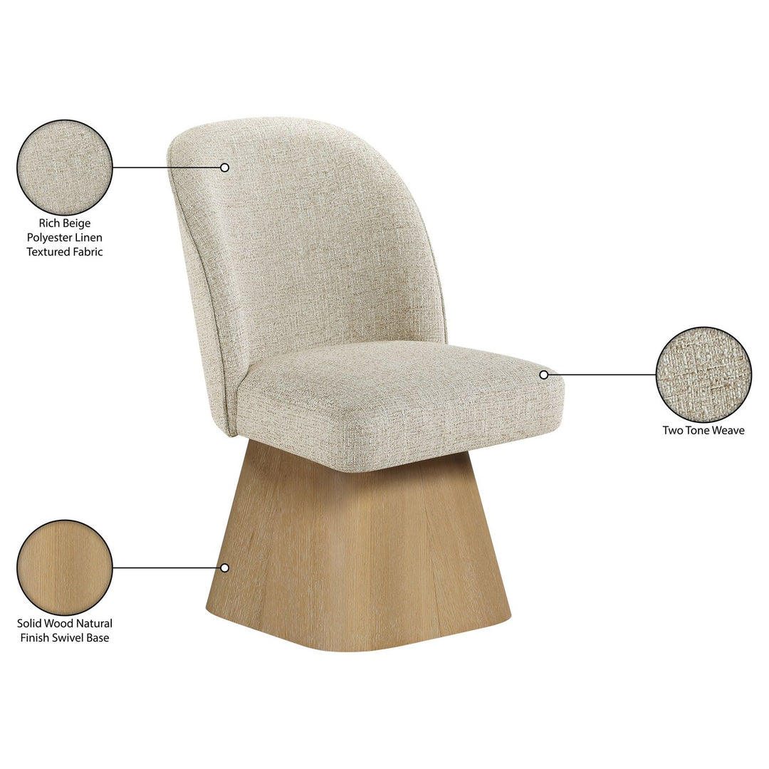 Marlowe Linen Textured Fabric Upholstered Swivel Dining Side Chair — Beige / Stained Natural