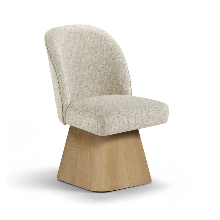 Marlowe Linen Textured Fabric Upholstered Swivel Dining Side Chair — Beige / Stained Natural