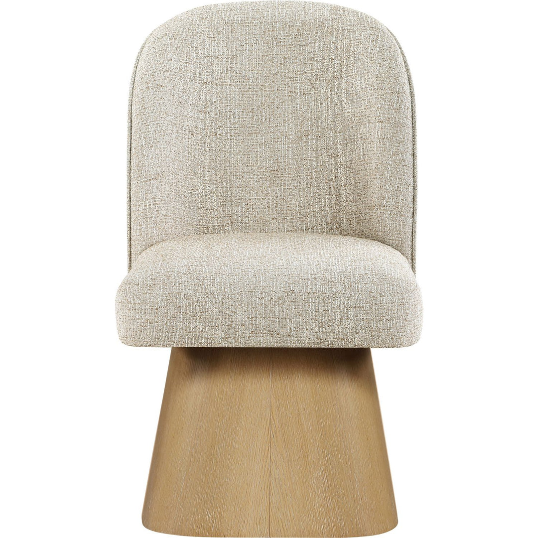Marlowe Linen Textured Fabric Upholstered Swivel Dining Side Chair — Beige / Stained Natural