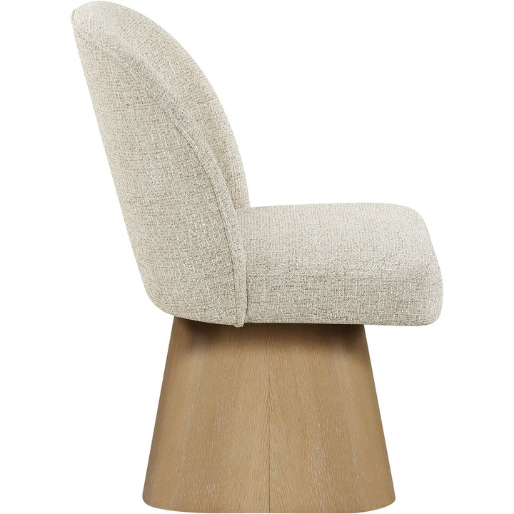 Marlowe Linen Textured Fabric Upholstered Swivel Dining Side Chair — Beige / Stained Natural