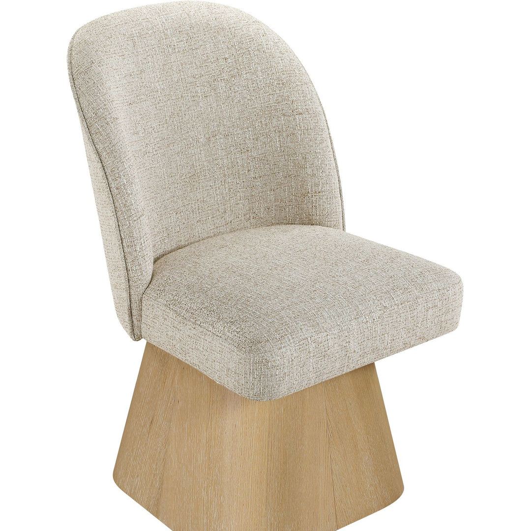 Marlowe Linen Textured Fabric Upholstered Swivel Dining Side Chair — Beige / Stained Natural