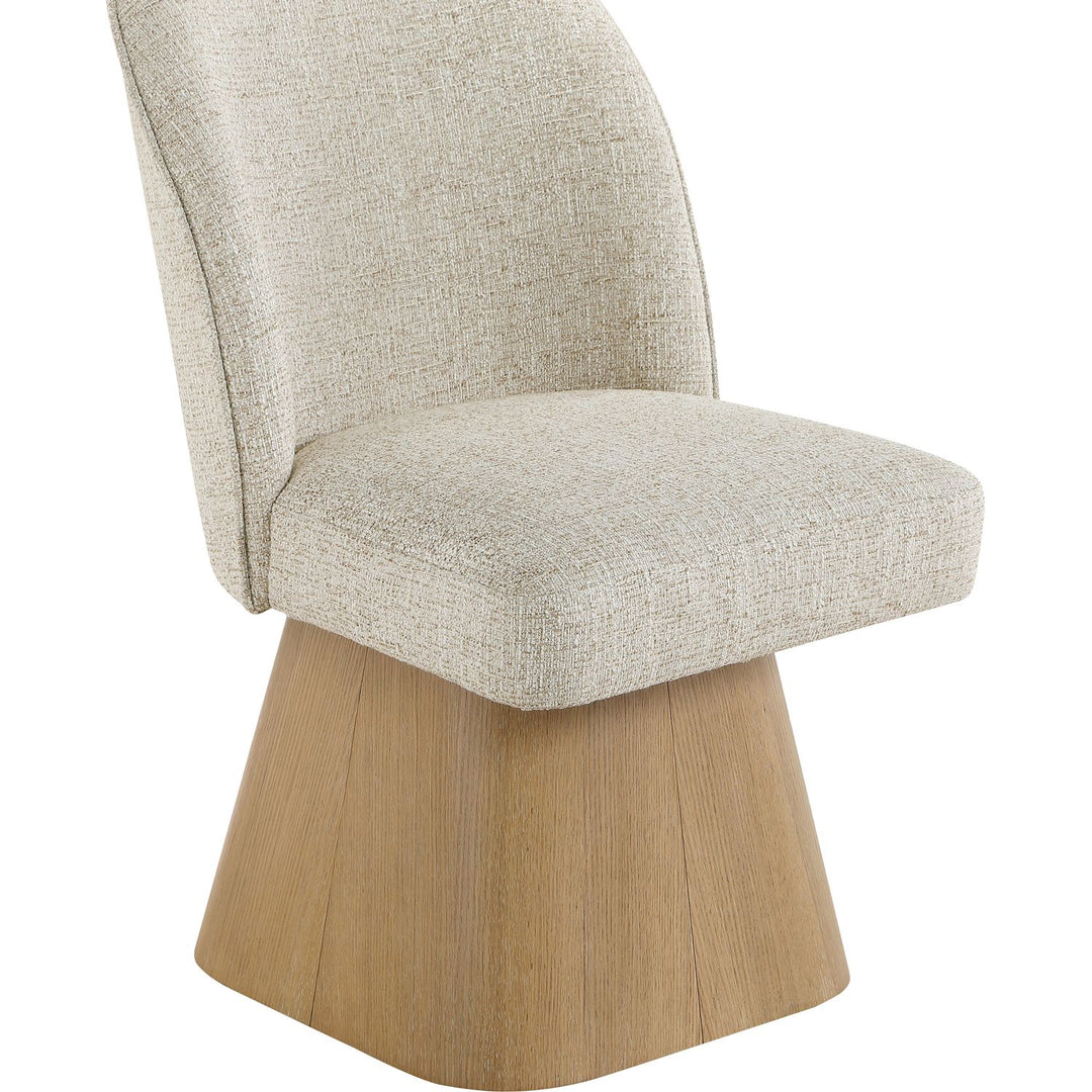 Marlowe Linen Textured Fabric Upholstered Swivel Dining Side Chair — Beige / Stained Natural