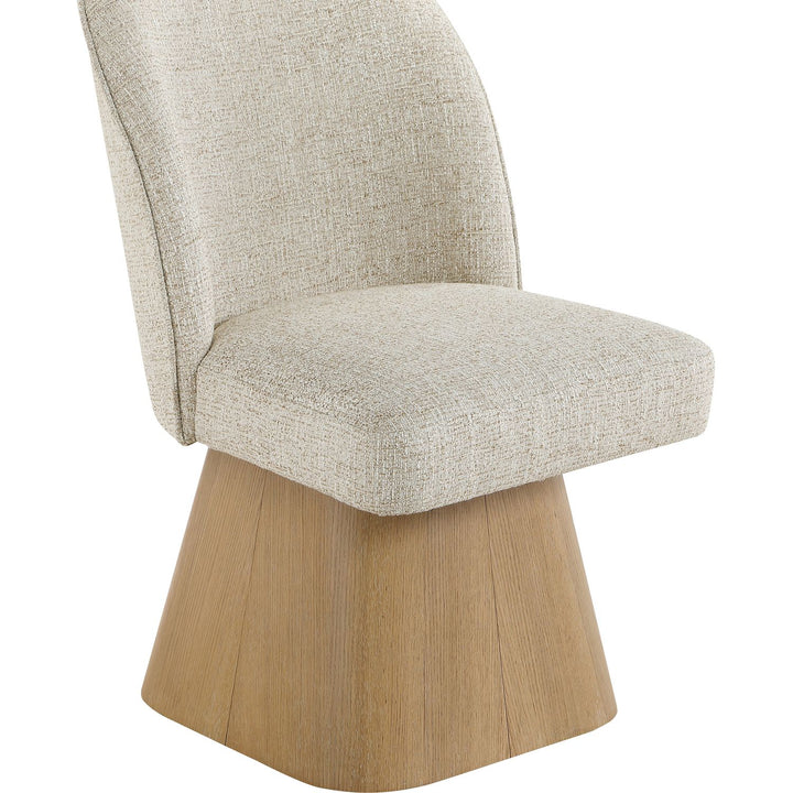 Marlowe Linen Textured Fabric Upholstered Swivel Dining Side Chair — Beige / Stained Natural