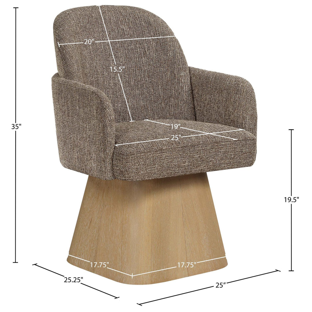 Marlowe Linen Textured Fabric Upholstered Swivel Dining Arm Chair — Brown / Stained Natural