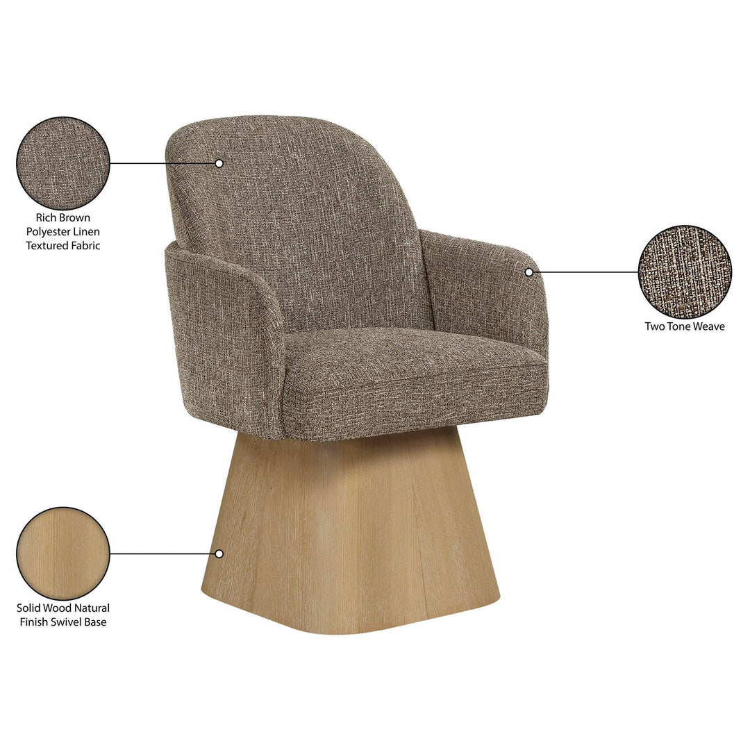 Marlowe Linen Textured Fabric Upholstered Swivel Dining Arm Chair — Brown / Stained Natural