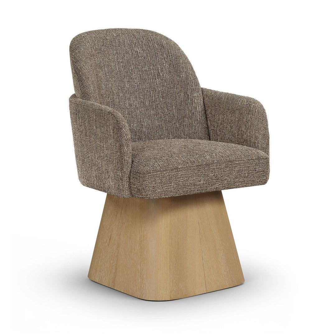 Marlowe Linen Textured Fabric Upholstered Swivel Dining Arm Chair — Brown / Stained Natural