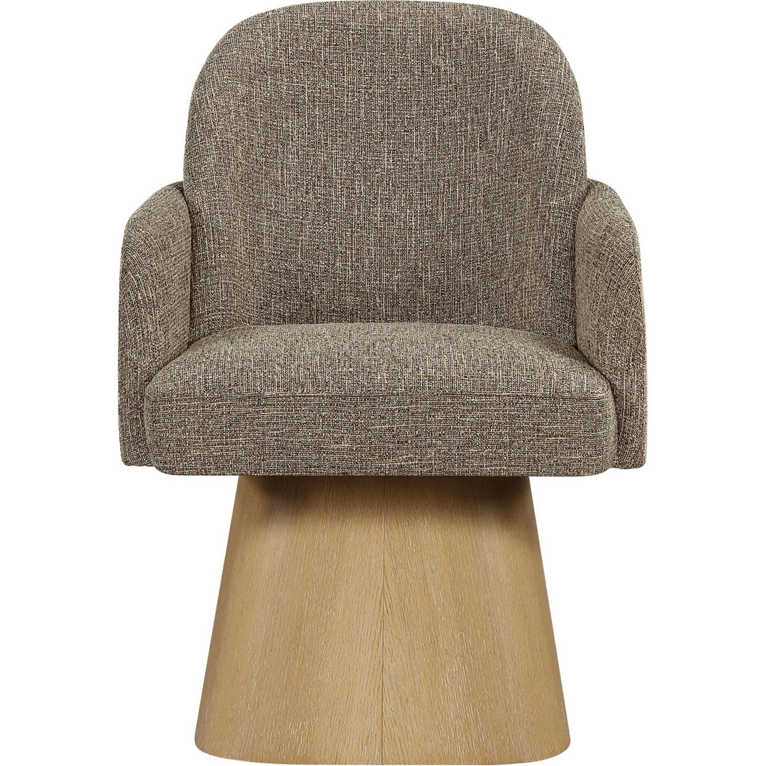 Marlowe Linen Textured Fabric Upholstered Swivel Dining Arm Chair — Brown / Stained Natural