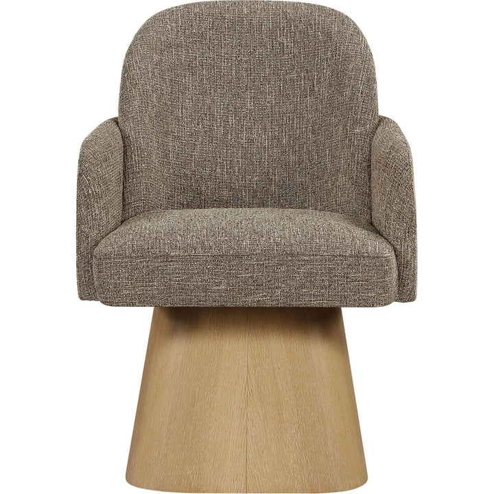 Marlowe Linen Textured Fabric Upholstered Swivel Dining Arm Chair — Brown / Stained Natural