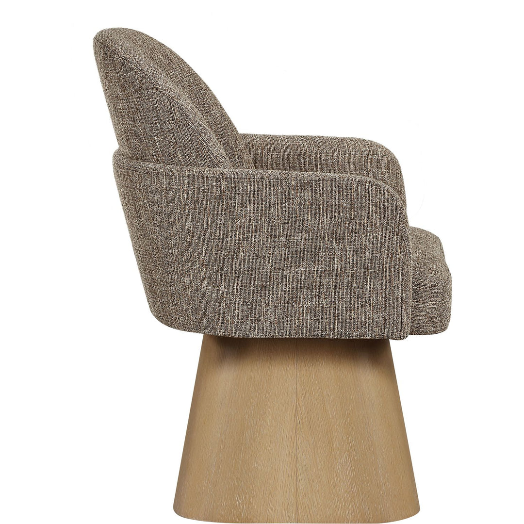 Marlowe Linen Textured Fabric Upholstered Swivel Dining Arm Chair — Brown / Stained Natural