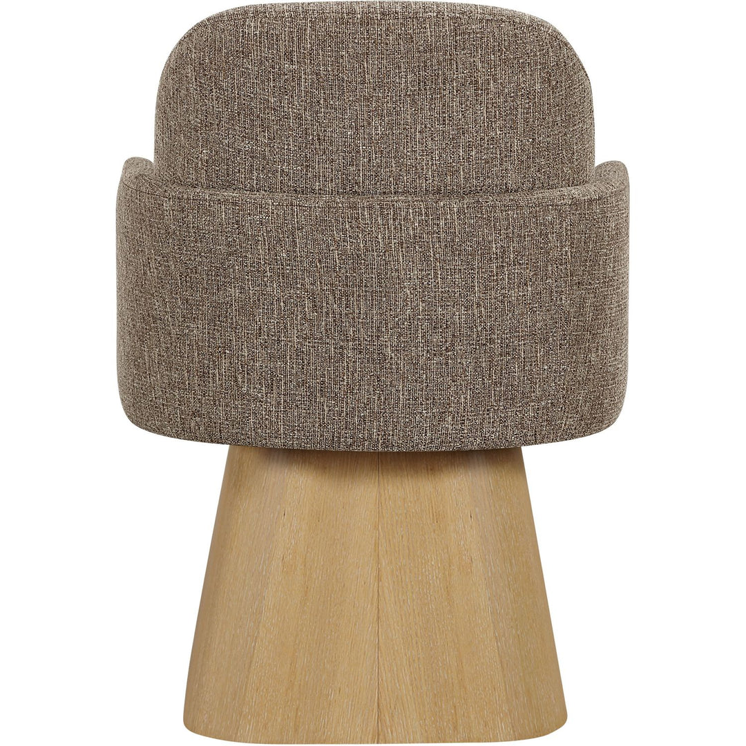 Marlowe Linen Textured Fabric Upholstered Swivel Dining Arm Chair — Brown / Stained Natural
