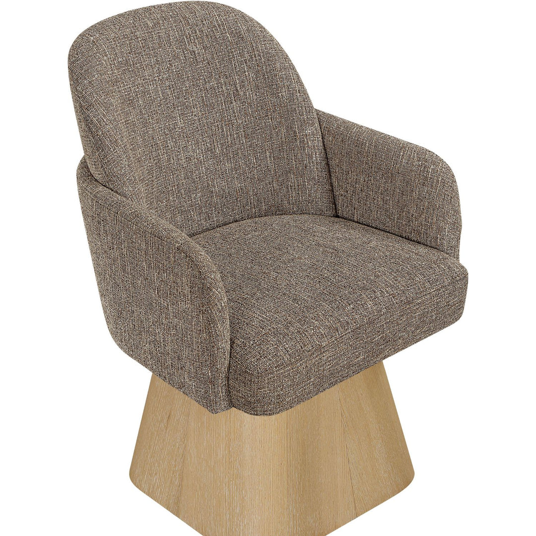 Marlowe Linen Textured Fabric Upholstered Swivel Dining Arm Chair — Brown / Stained Natural