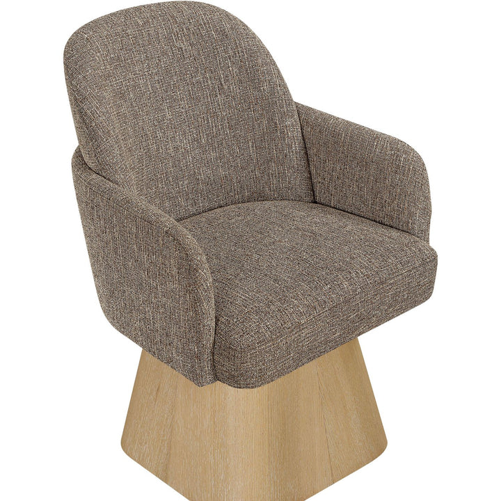 Marlowe Linen Textured Fabric Upholstered Swivel Dining Arm Chair — Brown / Stained Natural