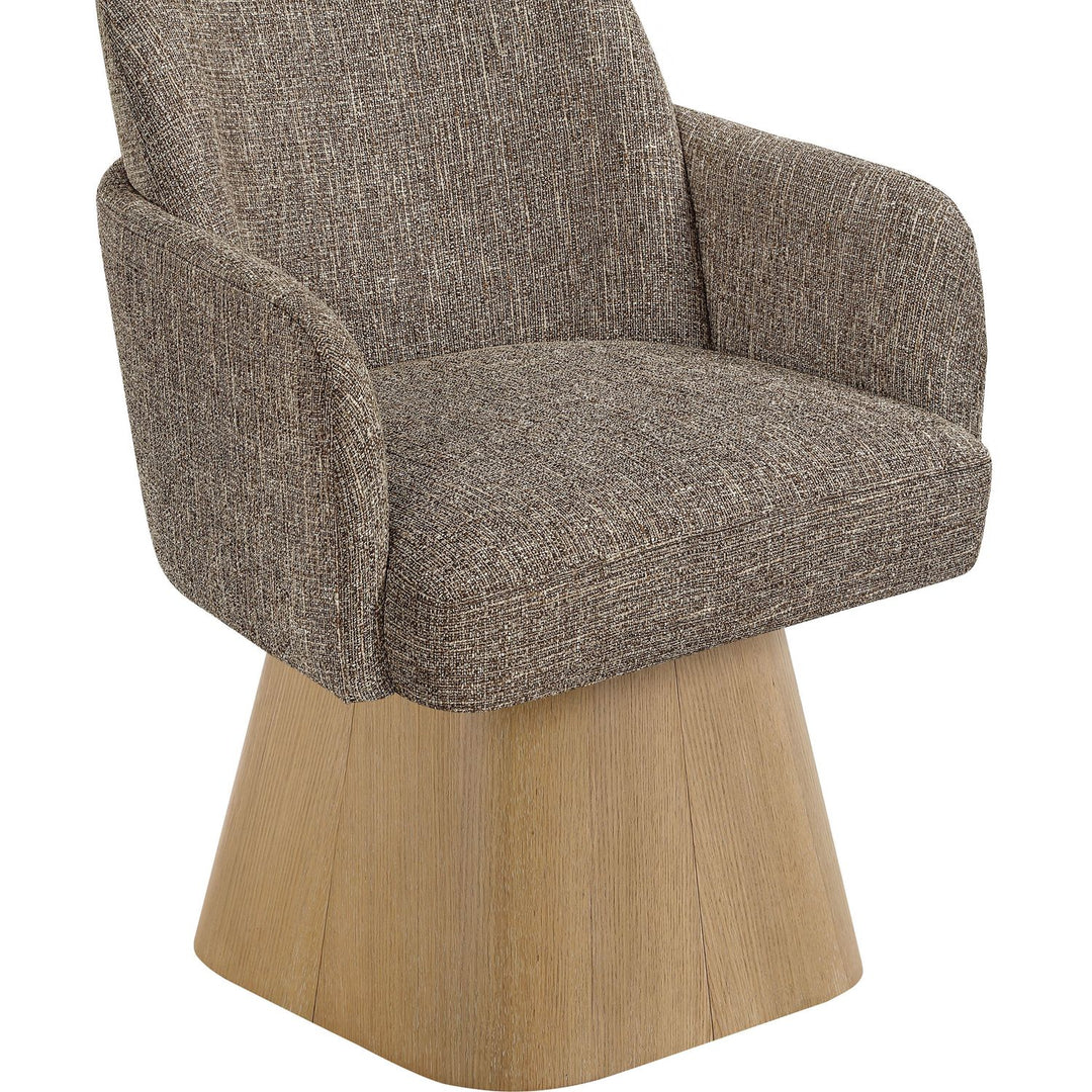 Marlowe Linen Textured Fabric Upholstered Swivel Dining Arm Chair — Brown / Stained Natural