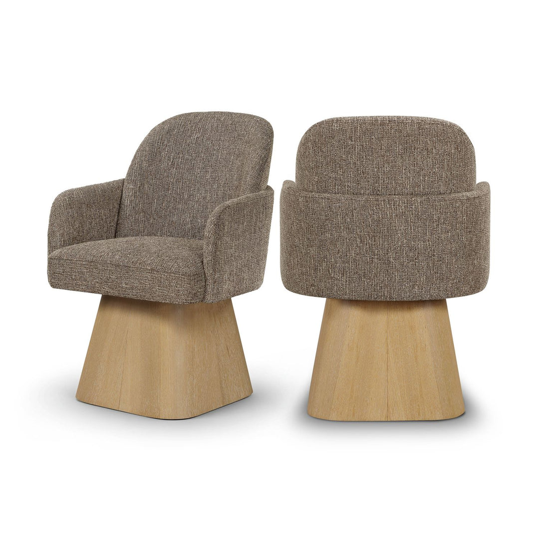 Marlowe Brown Linen Textured Fabric Upholstered Swivel Dining Arm Chair