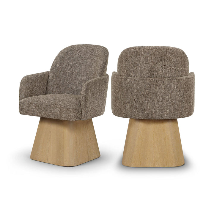 Marlowe Brown Linen Textured Fabric Upholstered Swivel Dining Arm Chair