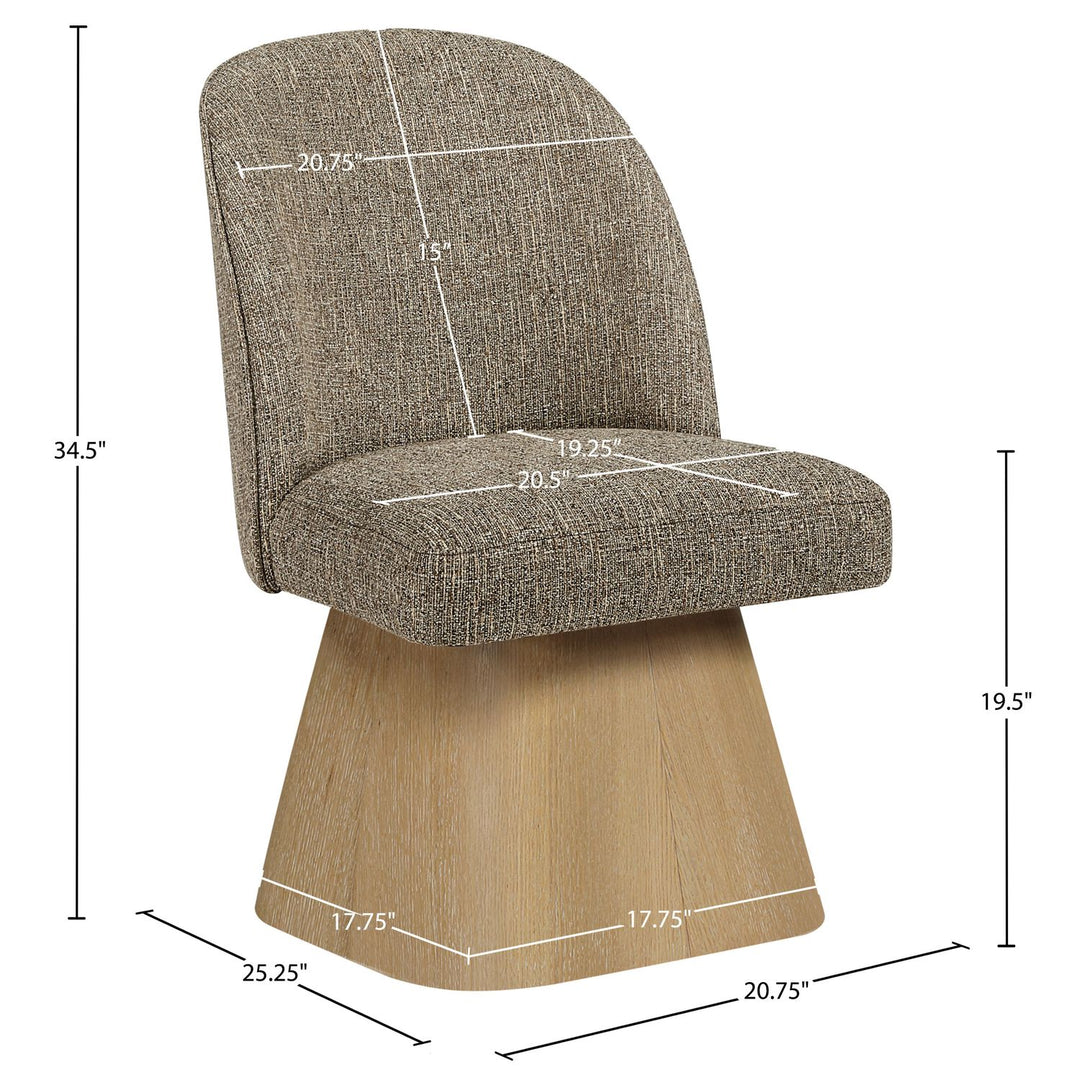 Marlowe Linen Textured Fabric Upholstered Swivel Dining Side Chair — Brown / Stained Natural