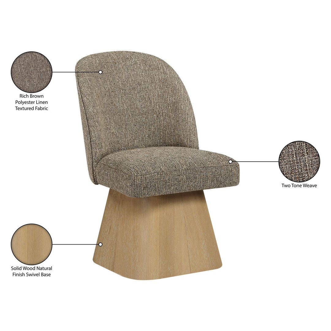 Marlowe Linen Textured Fabric Upholstered Swivel Dining Side Chair — Brown / Stained Natural