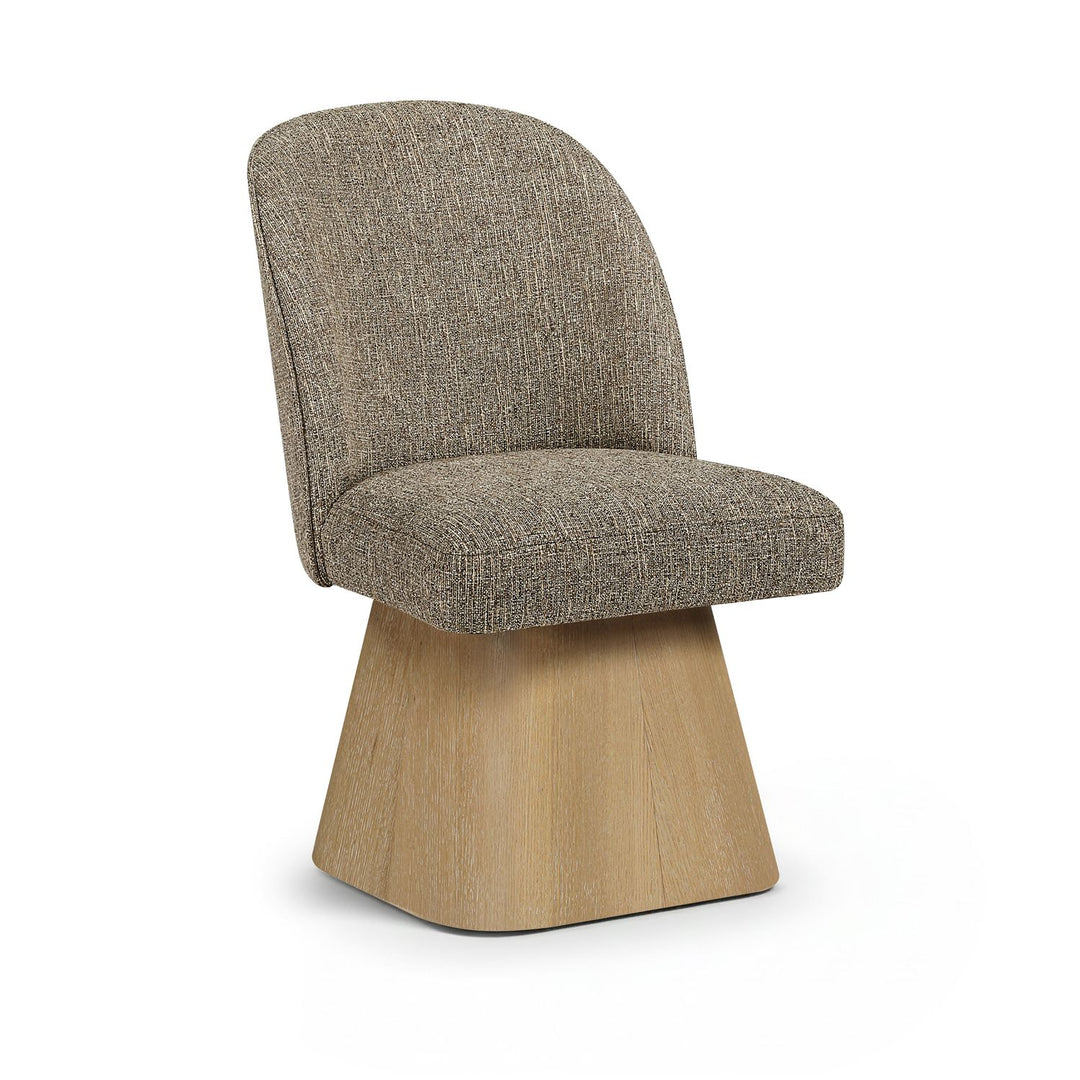 Marlowe Linen Textured Fabric Upholstered Swivel Dining Side Chair — Brown / Stained Natural