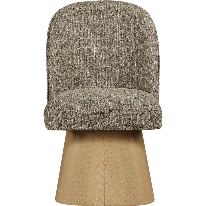 Marlowe Linen Textured Fabric Upholstered Swivel Dining Side Chair — Brown / Stained Natural