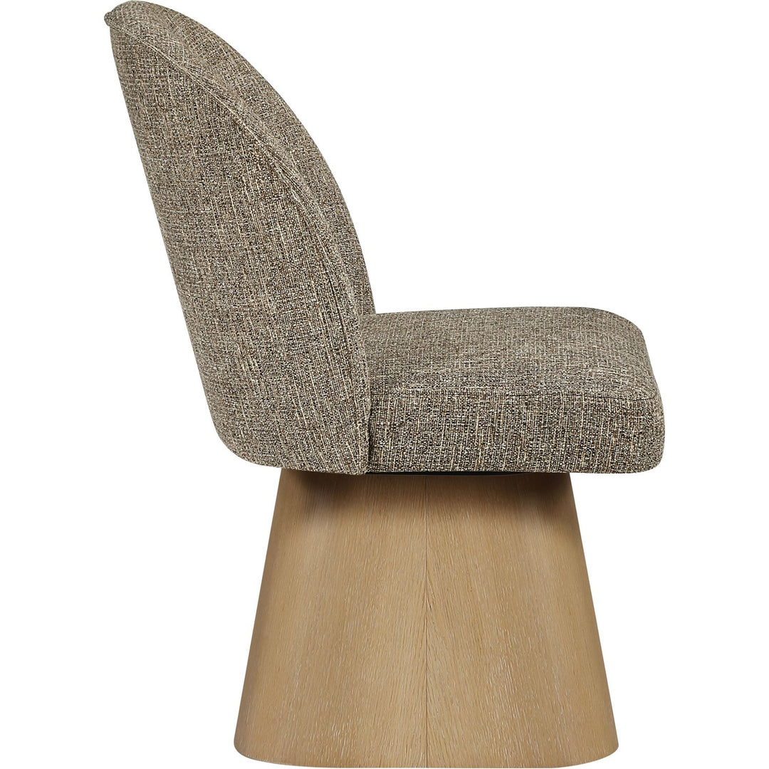 Marlowe Linen Textured Fabric Upholstered Swivel Dining Side Chair — Brown / Stained Natural