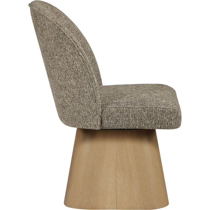 Marlowe Linen Textured Fabric Upholstered Swivel Dining Side Chair — Brown / Stained Natural
