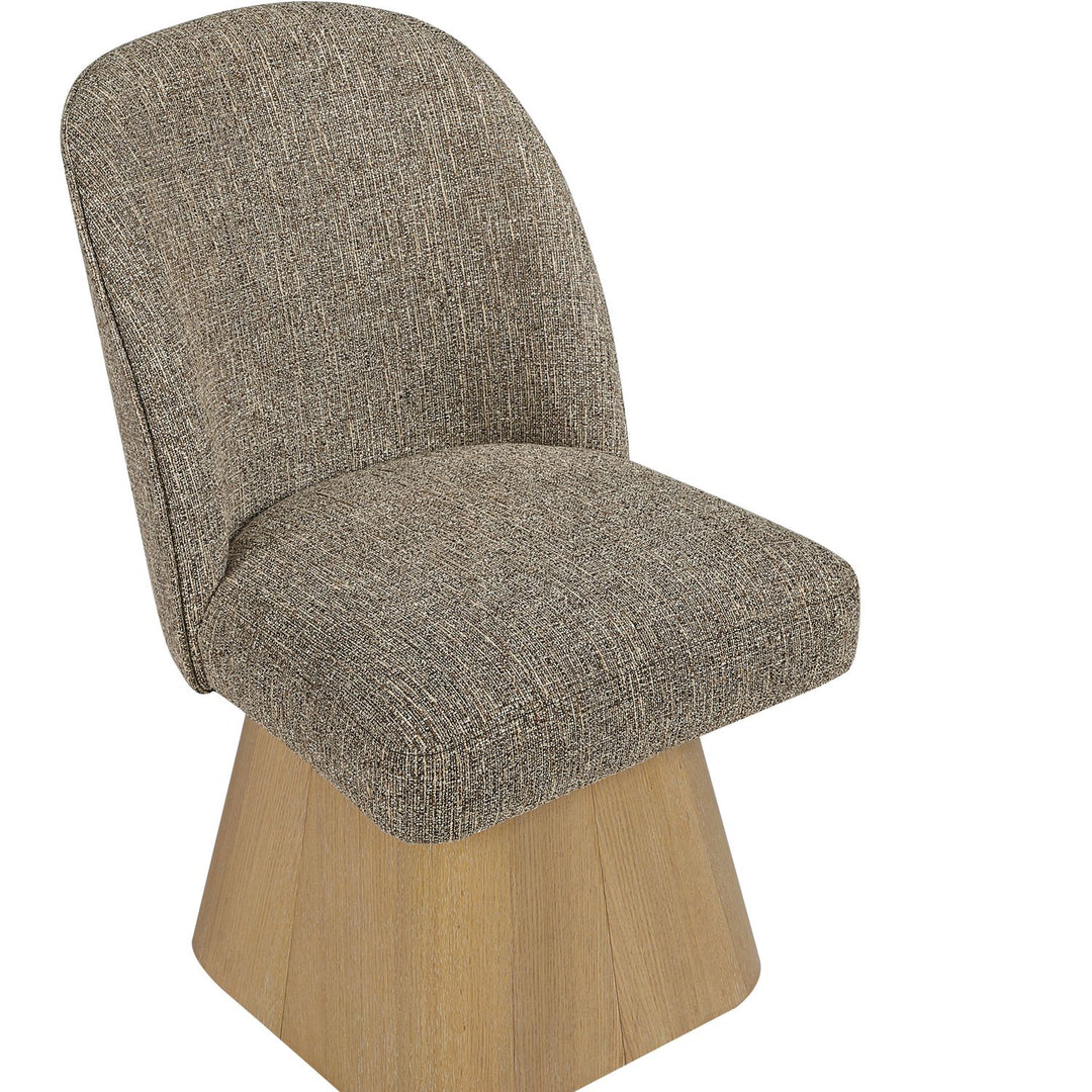 Marlowe Linen Textured Fabric Upholstered Swivel Dining Side Chair — Brown / Stained Natural