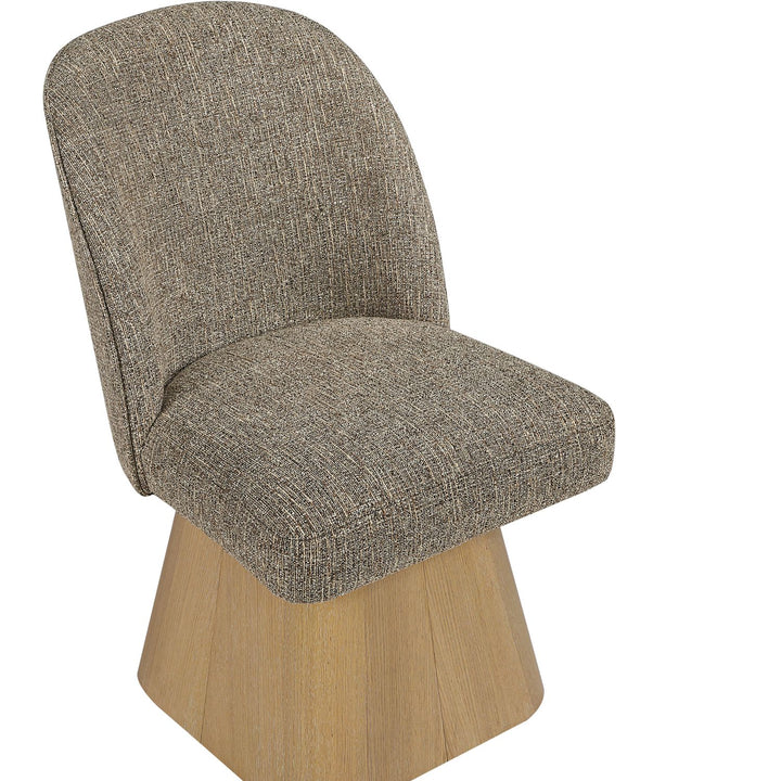 Marlowe Linen Textured Fabric Upholstered Swivel Dining Side Chair — Brown / Stained Natural