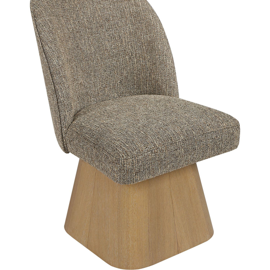 Marlowe Linen Textured Fabric Upholstered Swivel Dining Side Chair — Brown / Stained Natural