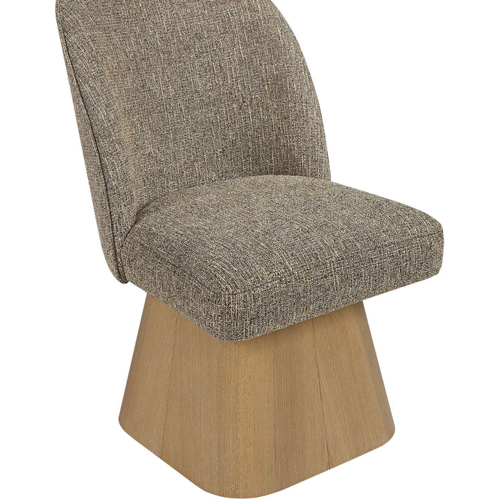 Marlowe Linen Textured Fabric Upholstered Swivel Dining Side Chair — Brown / Stained Natural
