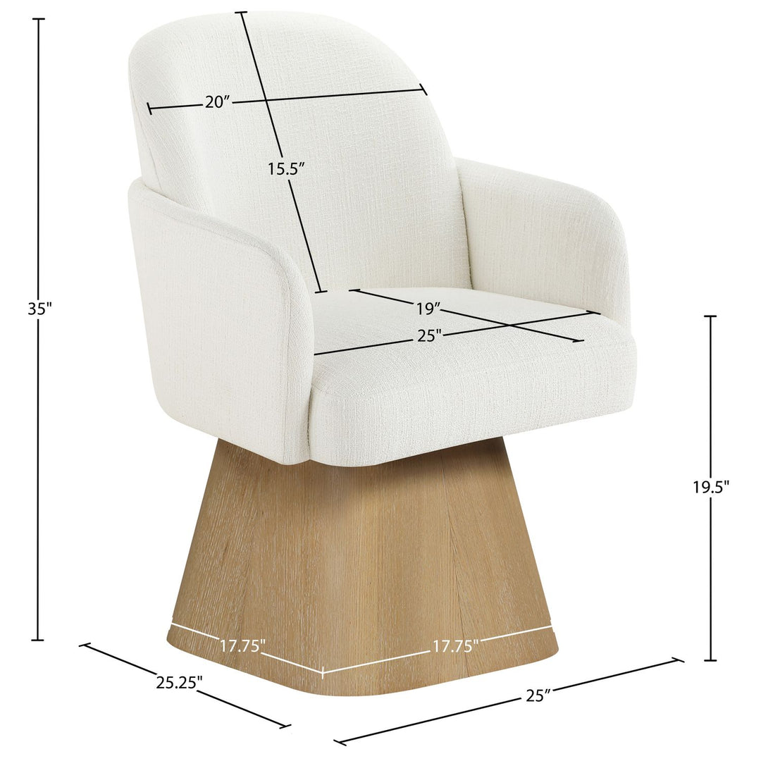 Marlowe Linen Textured Fabric Upholstered Swivel Dining Arm Chair — Cream / Stained Natural