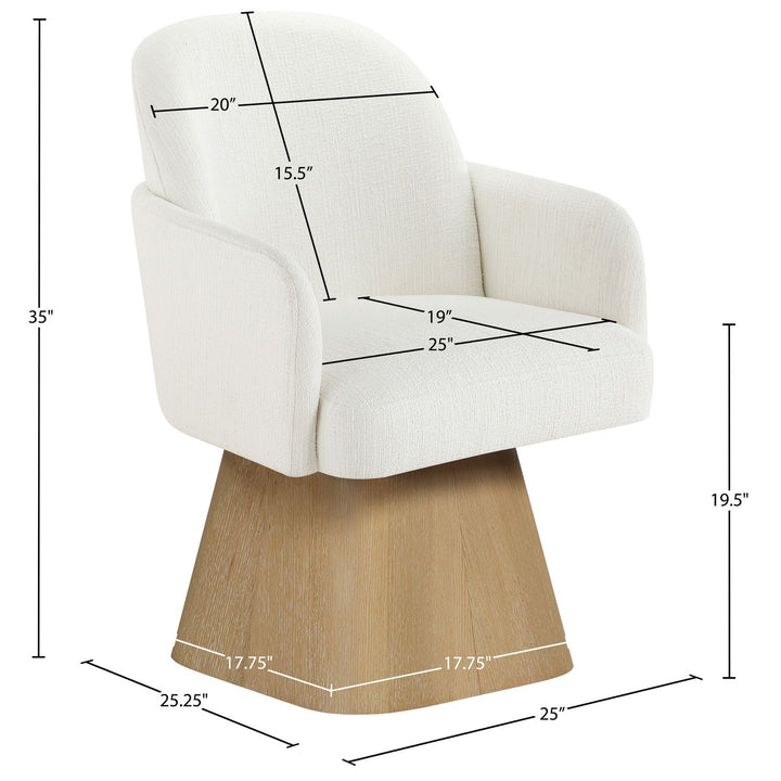 Marlowe Linen Textured Fabric Upholstered Swivel Dining Arm Chair — Cream / Stained Natural