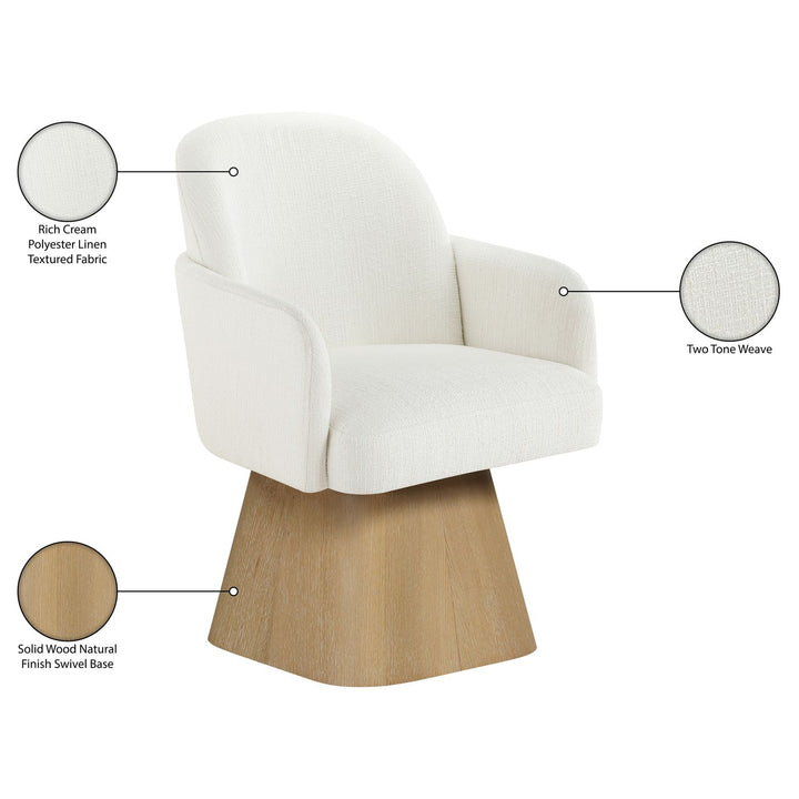 Marlowe Linen Textured Fabric Upholstered Swivel Dining Arm Chair — Cream / Stained Natural