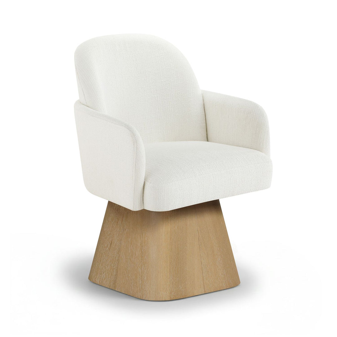 Marlowe Linen Textured Fabric Upholstered Swivel Dining Arm Chair — Cream / Stained Natural
