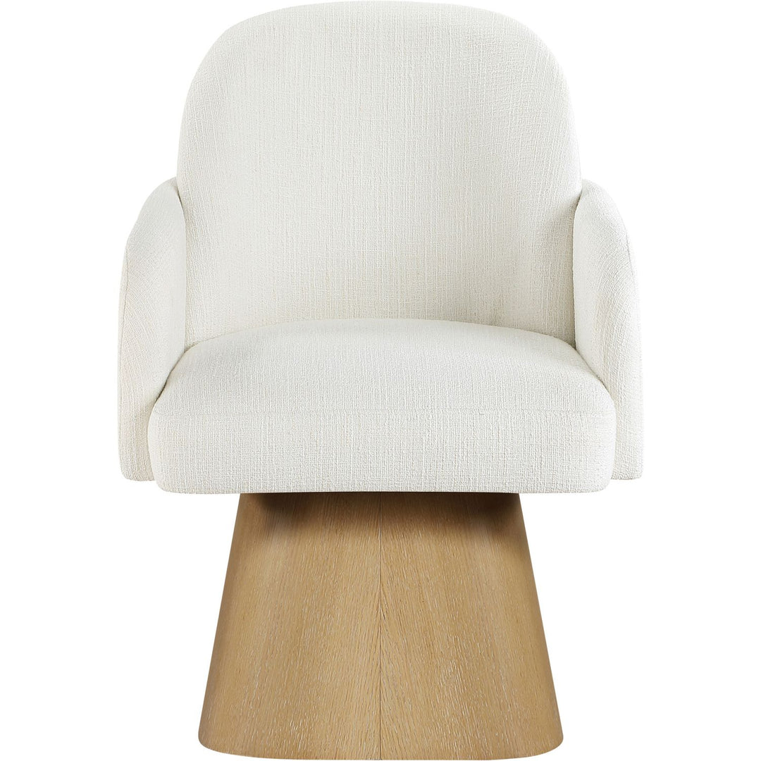 Marlowe Linen Textured Fabric Upholstered Swivel Dining Arm Chair — Cream / Stained Natural
