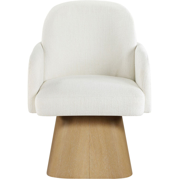 Marlowe Linen Textured Fabric Upholstered Swivel Dining Arm Chair — Cream / Stained Natural