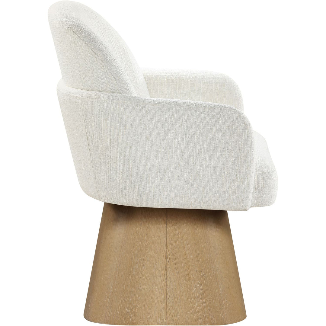 Marlowe Linen Textured Fabric Upholstered Swivel Dining Arm Chair — Cream / Stained Natural