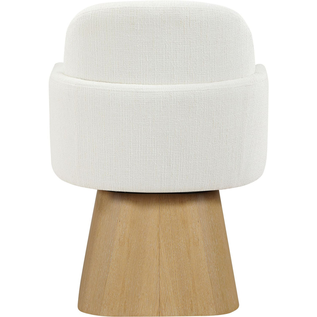 Marlowe Linen Textured Fabric Upholstered Swivel Dining Arm Chair — Cream / Stained Natural