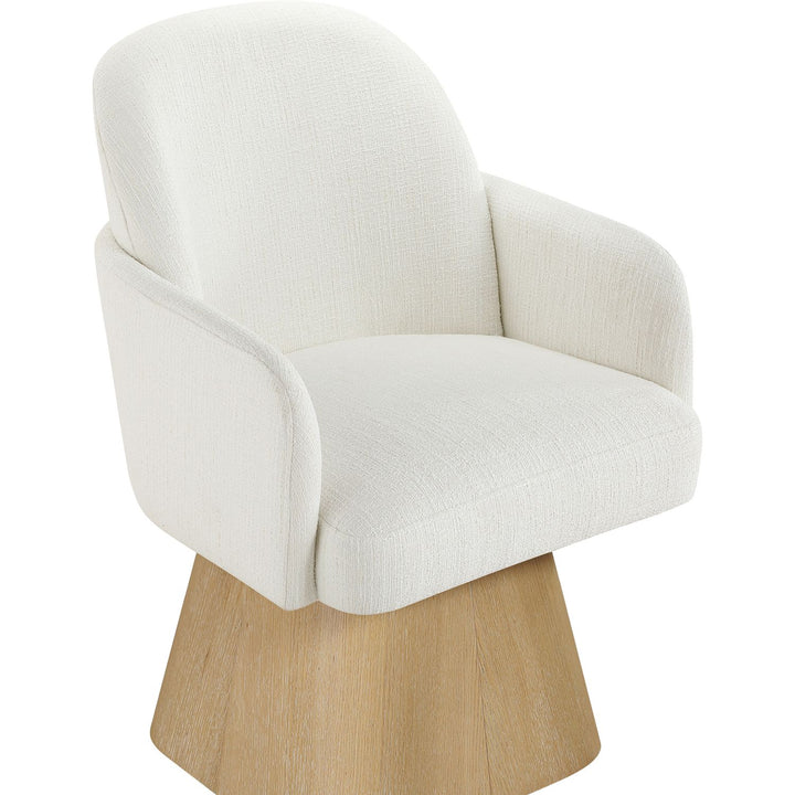 Marlowe Linen Textured Fabric Upholstered Swivel Dining Arm Chair — Cream / Stained Natural
