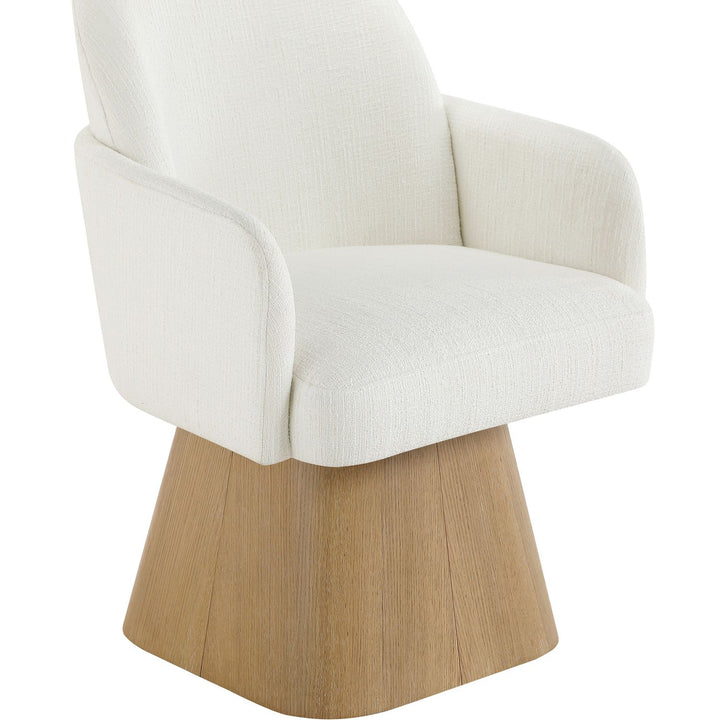Marlowe Linen Textured Fabric Upholstered Swivel Dining Arm Chair — Cream / Stained Natural