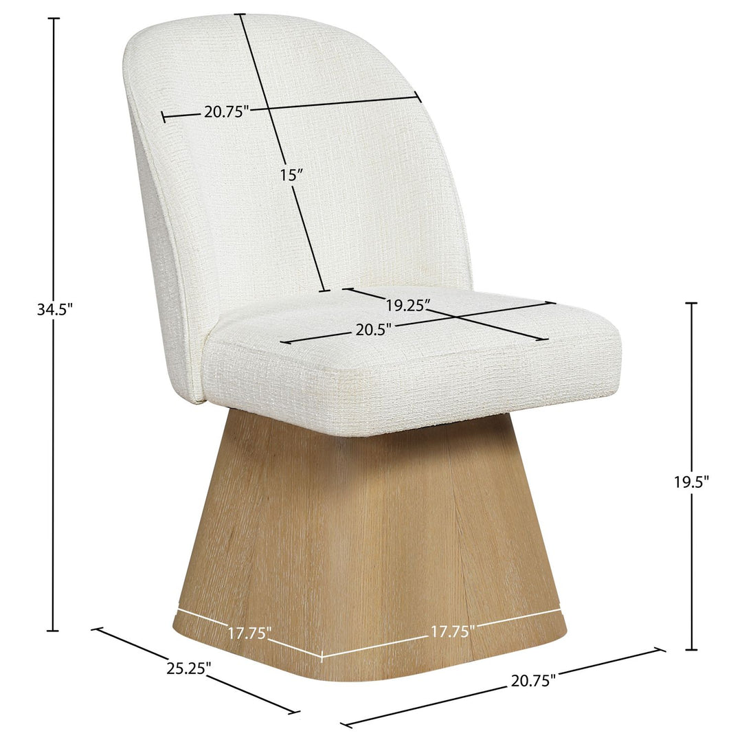 Marlowe Linen Textured Fabric Upholstered Swivel Dining Side Chair — Cream / Stained Natural