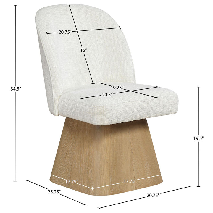 Marlowe Linen Textured Fabric Upholstered Swivel Dining Side Chair — Cream / Stained Natural