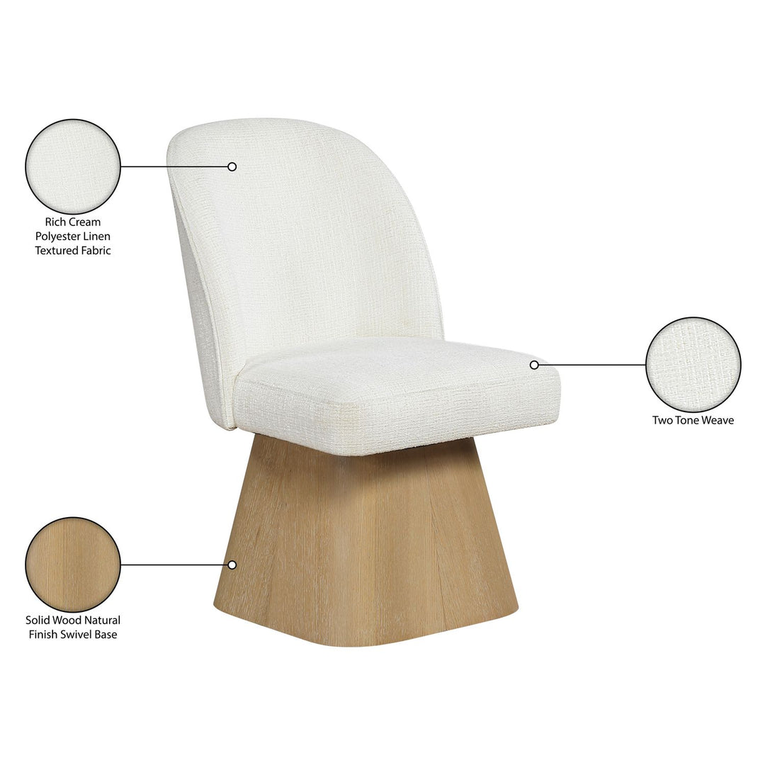 Marlowe Linen Textured Fabric Upholstered Swivel Dining Side Chair — Cream / Stained Natural