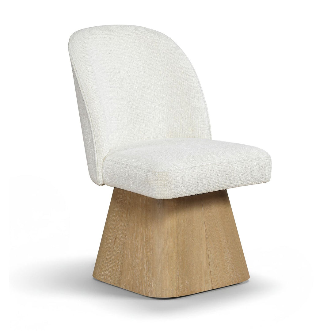 Marlowe Linen Textured Fabric Upholstered Swivel Dining Side Chair — Cream / Stained Natural