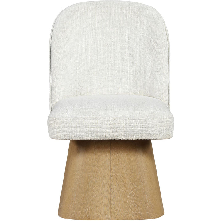 Marlowe Linen Textured Fabric Upholstered Swivel Dining Side Chair — Cream / Stained Natural