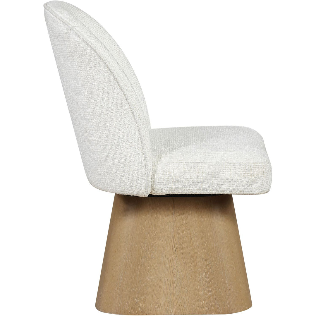 Marlowe Linen Textured Fabric Upholstered Swivel Dining Side Chair — Cream / Stained Natural