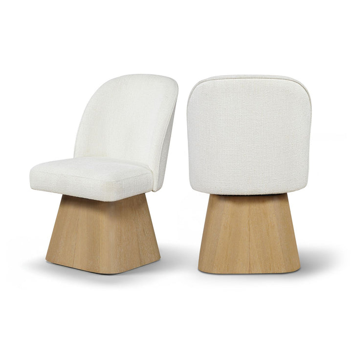 Marlowe Cream Linen Textured Fabric Upholstered Swivel Dining Side Chair