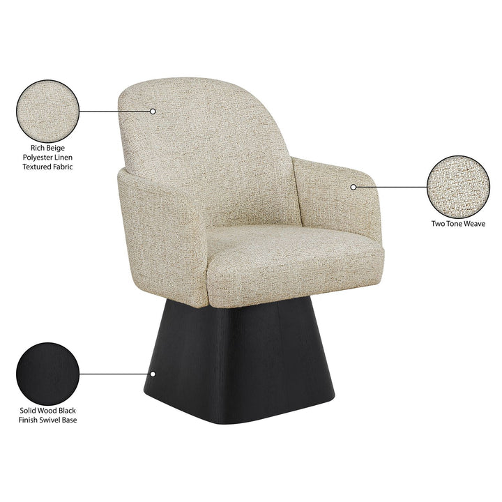 Marlowe Linen Textured Fabric Upholstered Swivel Dining Arm Chair — Beige / Stained Black