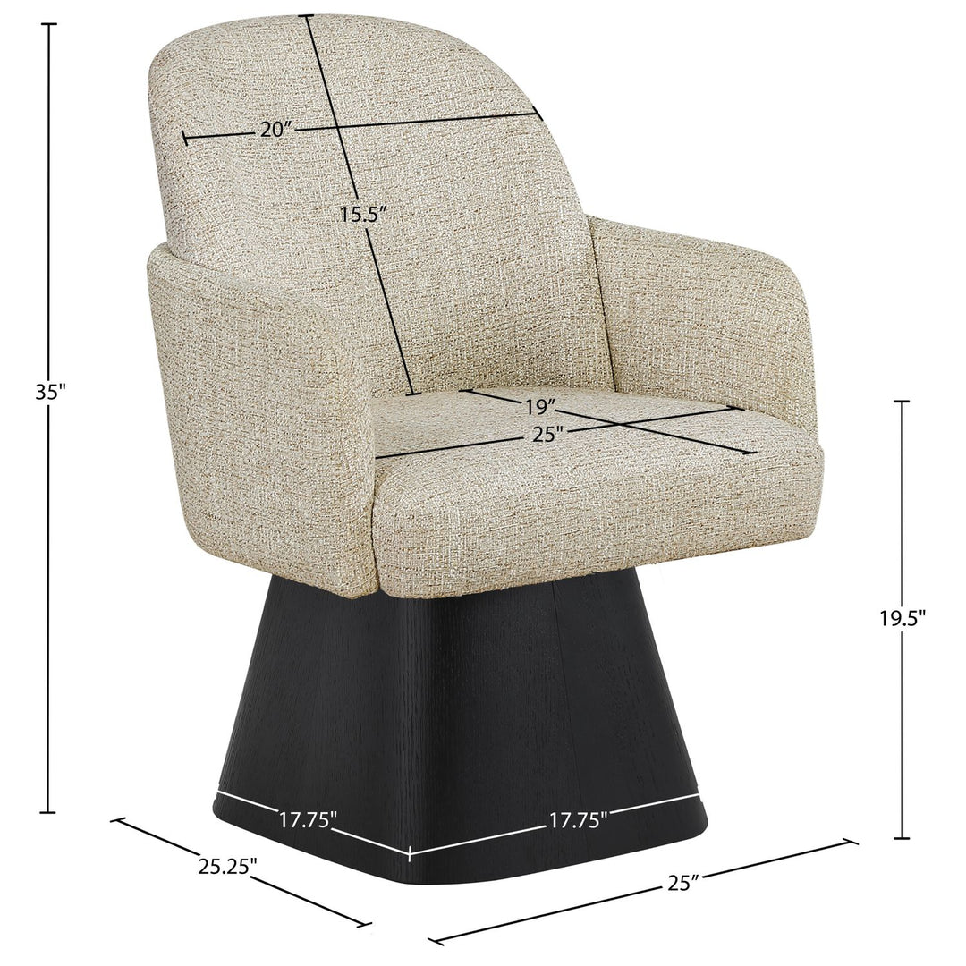 Marlowe Linen Textured Fabric Upholstered Swivel Dining Arm Chair — Beige / Stained Black